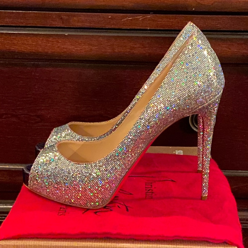 Christian Louboutin Silver Glitter Heels